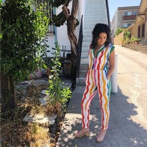 Nooworks Colorful Striped Sleeveless Magic Suit Jumpsuit in Salvation Stripe Lg